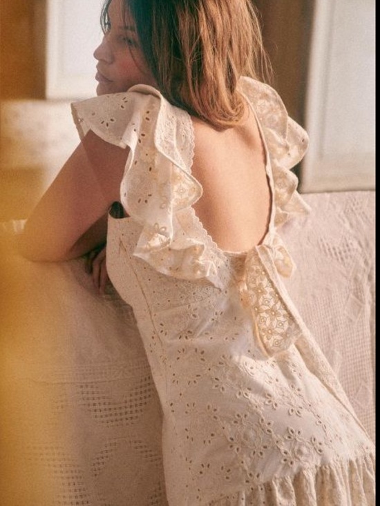 Sezane Dresses & Skirts - Sezane Ecru Eyelet Ruffle Midi Dress